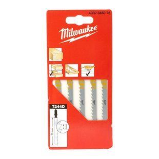 Полотна для лобзиків T244D MILWAUKEE, 75х4,0мм, (5шт), (деревина, фігурний різ) 4932346078 фото