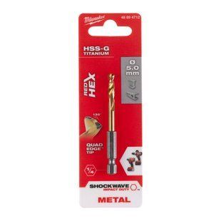 Сверло по металлу RedHEX SHOCKWAVE HSS-TiN MILWAUKEE, &Oslash;5,0х80х31мм 48894712 фото