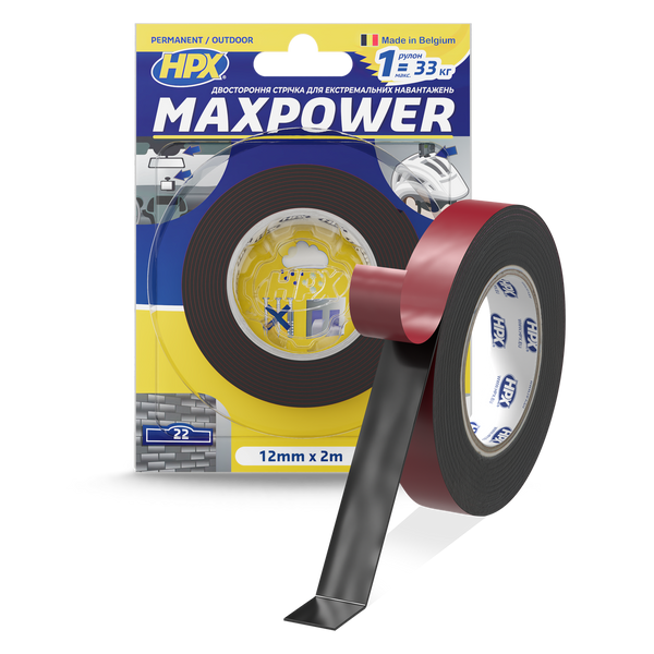 Стрічка двостороння MAXPOWER 12мм х 2м чорна (блістер) OT1202 фото