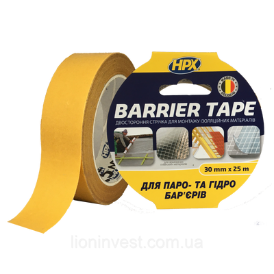 BARRIER TAPE - 30мм х 25м - для паро- та гідро-бар'єрів, прозора двостороння клейка стрічка (скотч) HPX BAR3025 фото