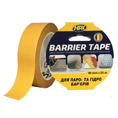 BARRIER TAPE - 30мм х 25м - для паро- та гідро-бар'єрів, прозора двостороння клейка стрічка (скотч) HPX BAR3025 фото