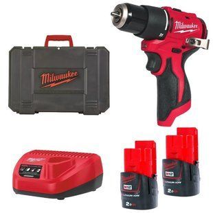 Дрель-шуруповёрт аккумуляторная бесщёточная ударная MILWAUKEE, M12 BLPDRC-202С, 40Нм(ЗУ,2х2Ач, кейс) 4933500422 фото