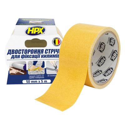 CARPET TAPE - 50мм x 5м - для килимових покриттів та лінолеуму, двостороння стрічка (скотч) HPX CT5005 фото