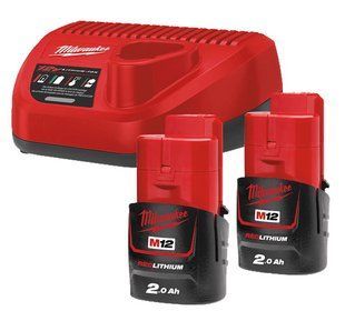 Енергокомплект Li-Ion MILWAUKEE, M12 NRG-202 (зарядний пристрій С12, 2 акумулятори В2 2Аг, картонне пакуванння) 4933459209 фото