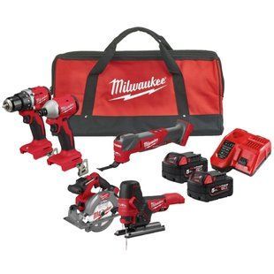 Набір 3 5ти інструментів акумуляторних безщіткових MILWAUKEE, M18 BLCPP5A-502B (зарядний пристрій M12-18 FC, 2 акумулятори М18 В 4933492838 фото