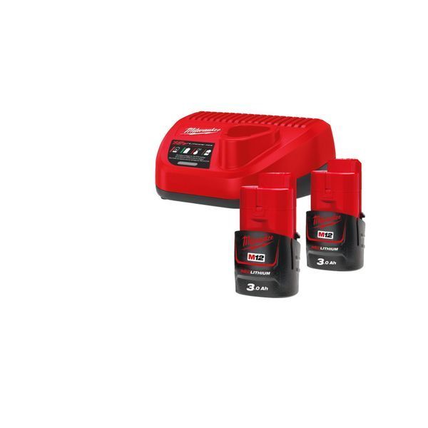Енергокомплект Li-Ion MILWAUKEE, M12 NRG-302 (зарядний пристрій С12 С, 2 акумулятори М12 В3 3Аг, картонне пакування) 4933451902 фото