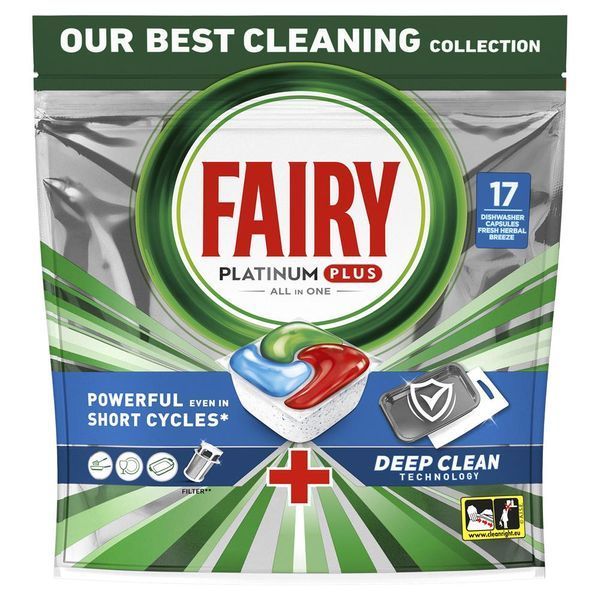FAIRY Platinum Плюс Все в Одном Средство д/м посуда в кап д/авт посуда машин Свежий бриз травяной 17шт 8006540728772 фото