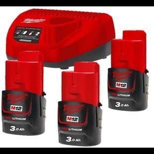Енергокомплект Li-Ion MILWAUKEE, M12 NRG-303 (зарядний.пристрій С12 С, 3 акумумулятори М12 В3 3Аг, картонне пакуванння) 4933459207 фото