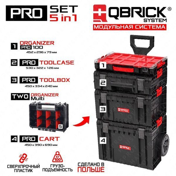 Набор ящиков для инструментов QBRICK SYSTEM PRO SET "5 в 1" PROMO 2026 (450x390x785мм) Z255710PG002 фото