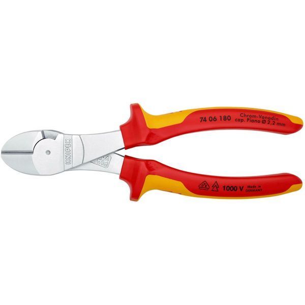 Кусачки&nbsp;боковые&nbsp;(бокорезы)&nbsp;особой&nbsp;мощности,&nbsp;&Oslash;3,8мм,&nbsp;180мм&nbsp;VDE&nbsp;KNIPEX&nbsp;74&nbsp;06&nbsp;180,&nbsp;хромированные 74 06 180 фото