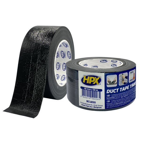 HPX Duct Tape Universal 1900 - 48мм х 50м - армированная клейкая лента, сантехнический скотч, черная BC4850 фото