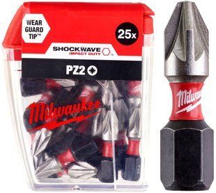 Біта SHOCKWAVE MILWAUKEE, PZ2, 25мм, (25шт), пластикова коробка 4932430864 фото