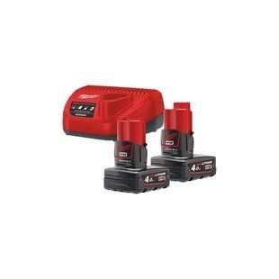 Енергокомплект Li-Ion MILWAUKEE, M12 NRG-402 (зарядний.пристрій С12 С, 2 акумулятори М12 В4 4Аг, картонне пакуванння) 4933459211 фото