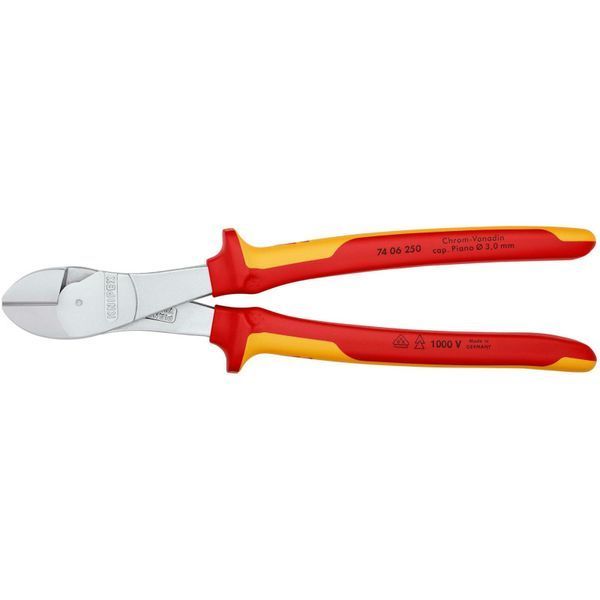 Кусачки&nbsp;боковые&nbsp;(бокорезы)&nbsp;особой&nbsp;мощности, &Oslash;4,6мм,&nbsp;250мм&nbsp;VDE&nbsp;KNIPEX&nbsp;74&nbsp;06&nbsp;250,&nbsp;хромированные 74 06 250 фото