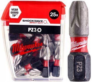 Біта SHOCKWAVE MILWAUKEE, PZ3, 25мм, (25шт), пластикова коробка 4932430869 фото