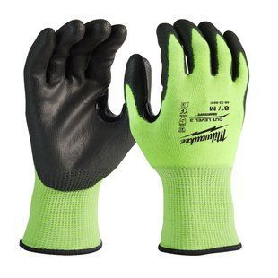 Перчатки рабочие сигнальные Hi-Vis MILWAUKEE, с сопротивлением порезам 3/C уровня, размер 8/M 4932478131 фото