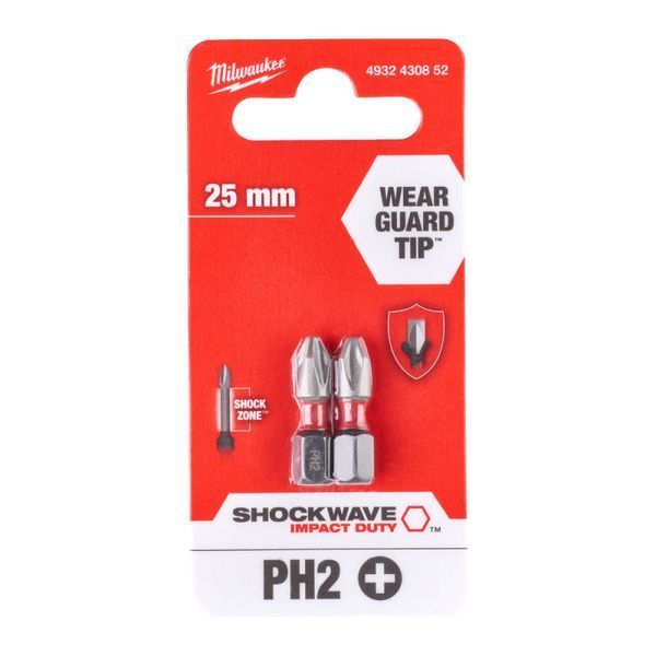 Біта SHOCKWAVE MILWAUKEE, PH2, 25мм, (2шт) (заміна на 4932500353) 4932430852 фото