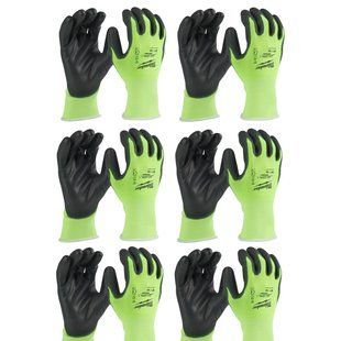 Перчатки сигнальные Hi-Vis MILWAUKEE, с сопротивлением порезам 1/A уровня, размер 9/L, (12 пар) 4932492915 фото
