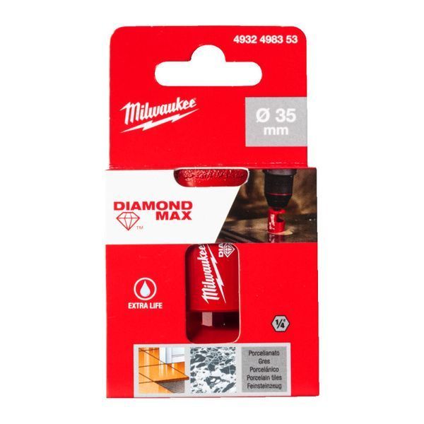 Коронка алмазна Diamond Plus/Max MILWAUKEE, діаметр 35,0мм (1/4'' Hex) (свердління з водою) 4932498353 фото