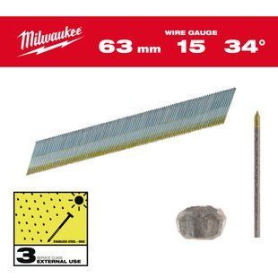 Гвозди из нержавейки с D-образной головкой MILWAUKEE, 15G/34&deg;/63мм, (2200шт) 4932492581 фото