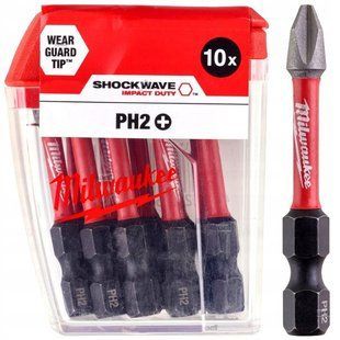 Біта SHOCKWAVE MILWAUKEE, PH2, 50мм, (10шт), пластикова коробка 4932430855 фото