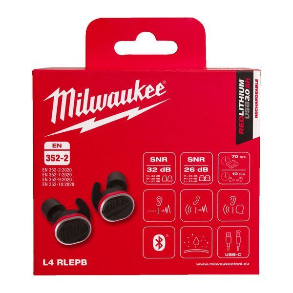Навушники акумуляторні для работы, с захистом слуху MILWAUKEE L4 RLEPB-301 USB Bluetooth 4933478750 фото