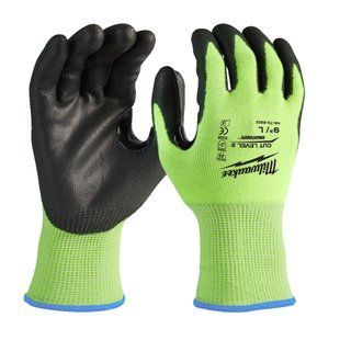 Рукавиці робочі сигнальні Hi-Vis MILWAUKEE, з опором порізам 2/B рівня, розмір 10/XL 4932479924 фото
