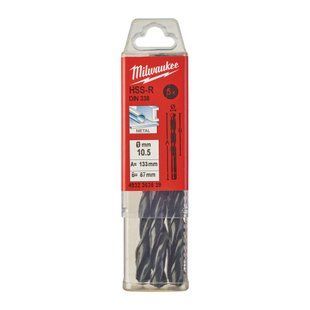 Свердло по металу HSS-R MILWAUKEE DIN338, діаметр 10,5х133х87мм, (5шт), пластикова коробка 4932363539 фото