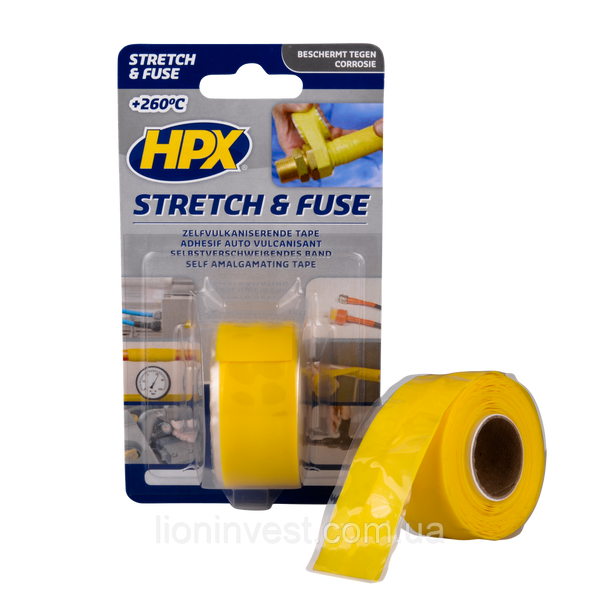 HPX Stretch&Fuse - 25мм х 3м, жовта силіконова вулканізуюча стрічка для ремонту труб та електроізоляції SG2503 фото