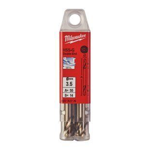 Свердло по металу HSS-G MILWAUKEE, DIN 1412 C, діаметр 3,5х52х14мм, двостороннє, (10шт), пластикова коробка 4932352226 фото