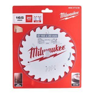 Диск пиляльний по дереву PFTE MILWAUKEE, діаметр 165х20х2,2мм, 24 зуб. 4932471294 фото