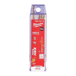 Свердло по металу RedHEX SHOCKWAVE HSS-TiN MILWAUKEE, діаметр 3,0х65х23мм, (10шт), пластикова коробка 4932478176 фото