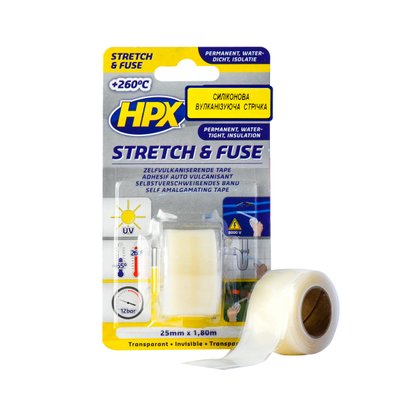 HPX Stretch&Fuse - 25мм х 0,8м, прозора силіконова вулканізуюча стрічка для ремонту труб та електроізоляції SI2580 фото