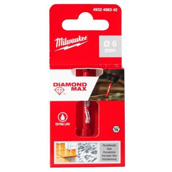 Коронка алмазна Diamond Plus/Max MILWAUKEE, діаметр 6,0мм (1/4'' Hex) (свердління з водою) 4932498342 фото