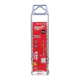 Свердло по металу RedHEX SHOCKWAVE HSS-TiN MILWAUKEE, діаметр 5,0х80х31мм (10шт), пластикова коробка 4932478180 фото