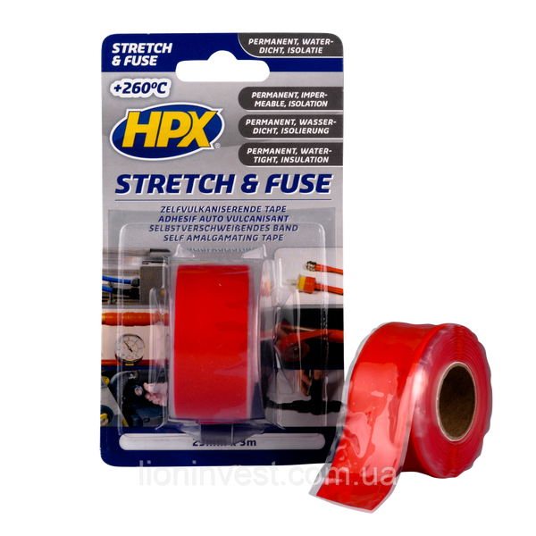 HPX Stretch&Fuse - 25мм х 3м, червона силіконова вулканізуюча стрічка для ремонту труб та електроізоляції SO2503 фото