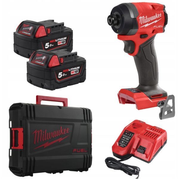 Шуруповерт ударний акумуляторний M18 FID3-502X MILWAUKEE, крут. мом. 226 Нм 4933479865 (+ заряд.пристрій, 2 акум., затискач для ременя, тримач біт, HD кейс) 4933479865 фото