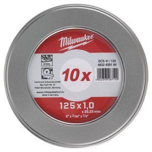 Диск отрезной по металлу MILWAUKEE, SCS 41/125х1, &Oslash;125мм, (10шт) в металбоксе 4932459164 фото