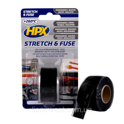 HPX Stretch&Fuse - 25мм х 3м, чорна силіконова вулканізуюча стрічка для ремонту труб та електроізоляції SZ2503 фото