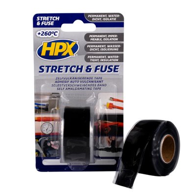 HPX Stretch&Fuse - 25мм х 3м, чорна силіконова вулканізуюча стрічка для ремонту труб та електроізоляції SZ2503 фото