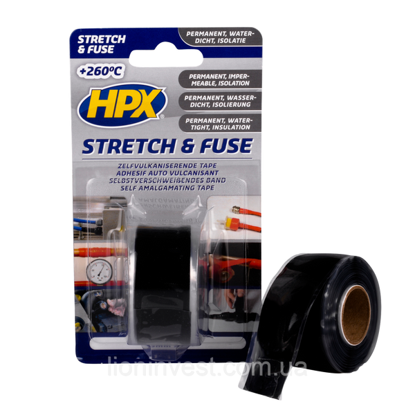 HPX Stretch&Fuse - 25мм х 3м, чорна силіконова вулканізуюча стрічка для ремонту труб та електроізоляції SZ2503 фото