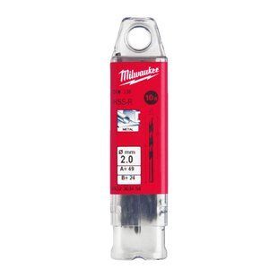 Свердло по металу HSS-R MILWAUKEE DIN338, діаметр 2,0х49х24мм, (10шт), пластикова коробка 4932363454 фото