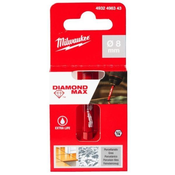 Коронка алмазная Diamond Plus/Max MILWAUKEE, &Oslash;8,0мм (1/4'' Hex) (сверление с водой) 4932498343 фото