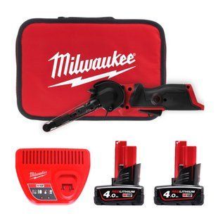 Шлифмашина ленточная аккумуляторная бесщеточная MILWAUKEE, M12 FBFL10-402B, 10мм (ЗУ, 2х4Ач, сумка) 4933480959 фото