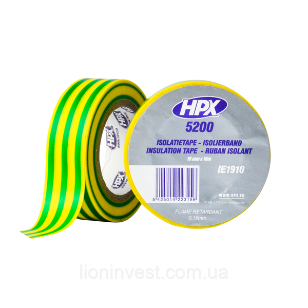 HPX 5200 - 19мм x 10м, жовто-зелена - професійна ізоляційна стрічка IE1910 фото