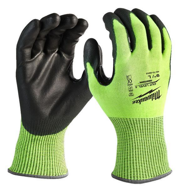 Перчатки рабочие сигнальные Hi-Vis MILWAUKEE, с сопротивлением порезам 4/D уровня, размер 9/L 4932479928 фото