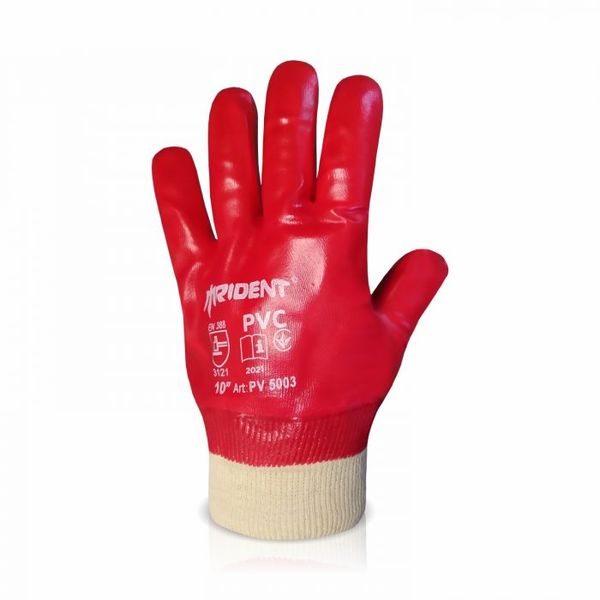 Перчатки трикотажные с ПВХ покрытием (трикотажный манжет) красные TRIDENT 5003 5003 фото