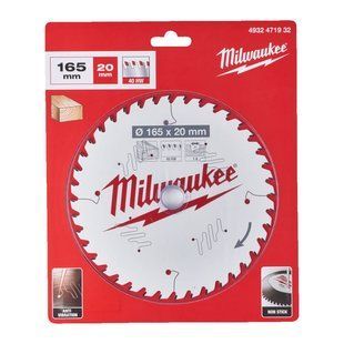 Диск пиляльний по дереву PFTE THIN KERF MILWAUKEE, діаметр 165х20х1,6мм, 40 зуб. 4932471932 фото