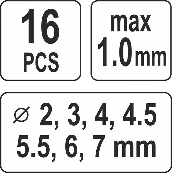 Кліщі для проколювання отворів YATO у листів. металі ≤ 1 мм, 14 насадок Ø= 2-7 ​​мм, 16 шт + кейс YT-18973 фото