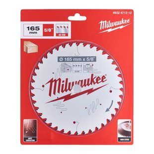 Диск пиляльний по дереву PFTE MILWAUKEE, діаметр 165х15,87х1,6мм, 40 зуб. 4932471312 фото
